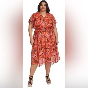 DKNY Women’s Plus Size Printed Smocked Fit & Flare Dress